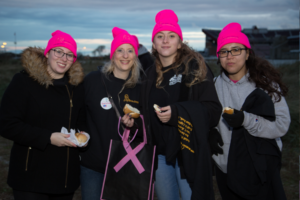 Group of 4 girls with pink hats atMaking Strides of Long Island 2018