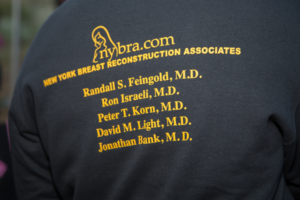 Close up of dark sweatshirts with NYBRA doctors listed atMaking Strides of Long Island 2018