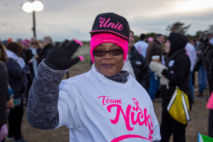 Woman waving at Making Strides of Long Island 2018 photo