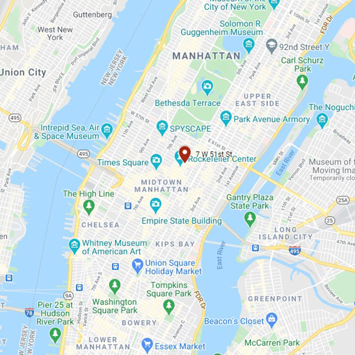 NYC location on a map square