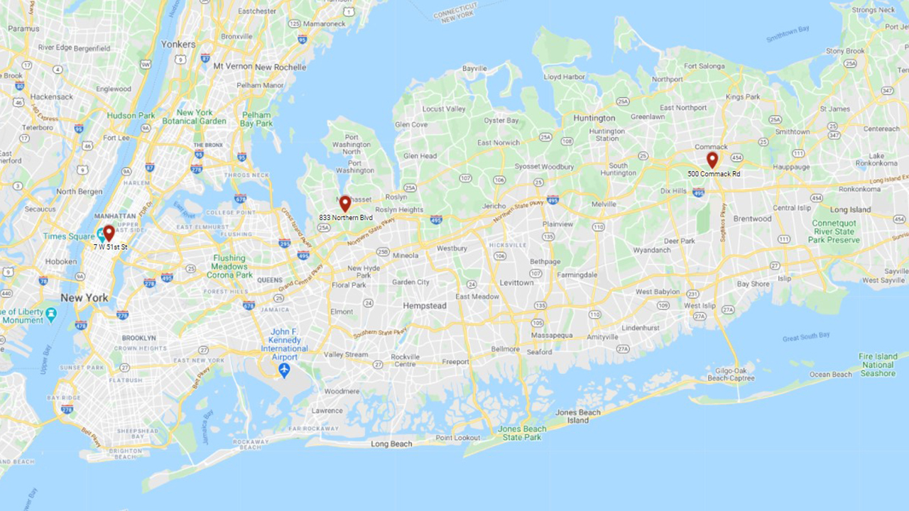 Long Island Map with pinpoints of our locations