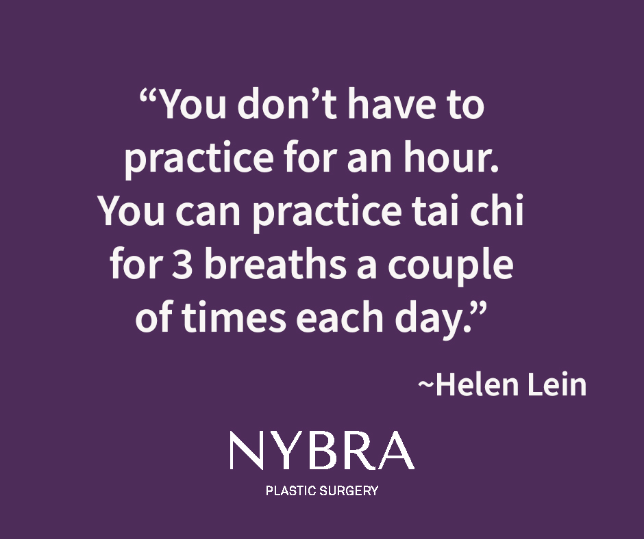 Purple color box with quote from Helen Lein: You don't have to practice for an hour. You can practice tai chi for 3 breaths a couple of times each day.