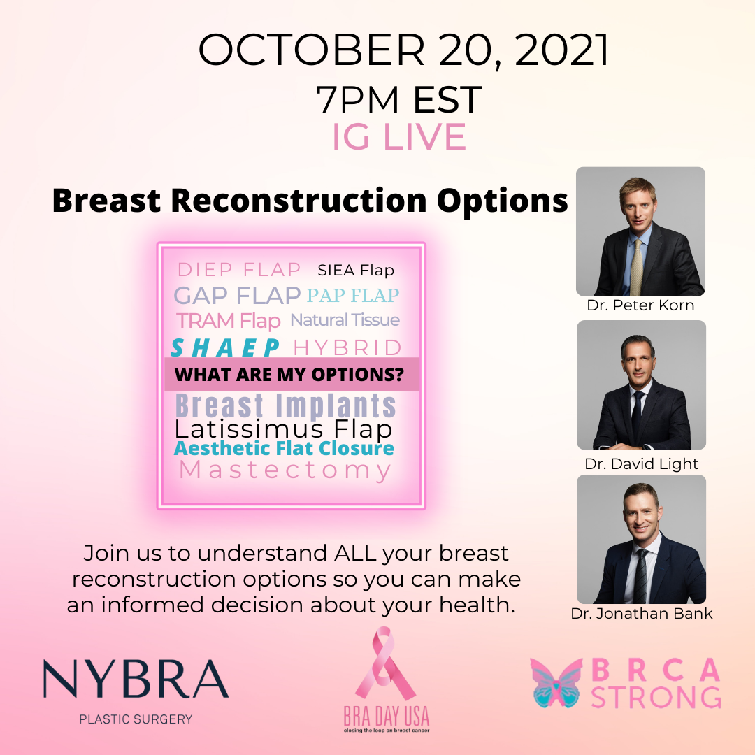 BRA Day event graphic with Dr. Korn, Dr. Light, Dr. Bank Breast Reconstruction Options