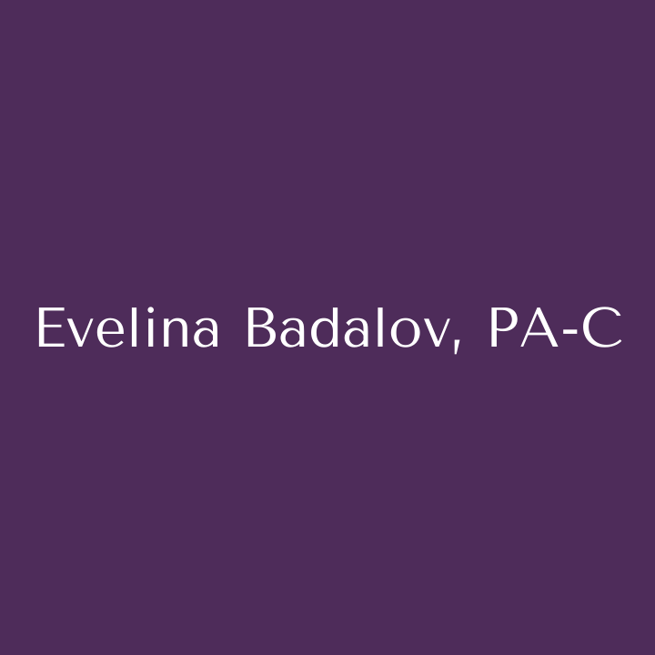 Purple color box with Evelina Badalov, PA-C