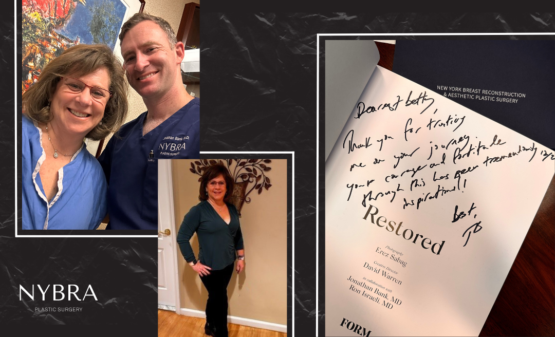 NYBRA Plastic Surgery's Dr. Jonathan Bank and Betty During a follow-up office visit and signed copy of book "Restored"