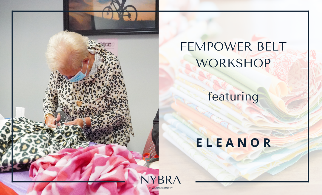 NYBRA Plastic Surgery of Long Island, New York's patient Eleanor sewing pouches at the fewPower Belt Sewing Workshop