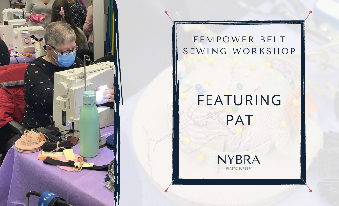NYBRA Plastic Surgery of Long Island, New York's patient Pat, sewing at the femPower Belt Workshop.
