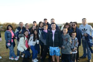 A large group of people that includes several children poses at Making Strides of Long Island 2012