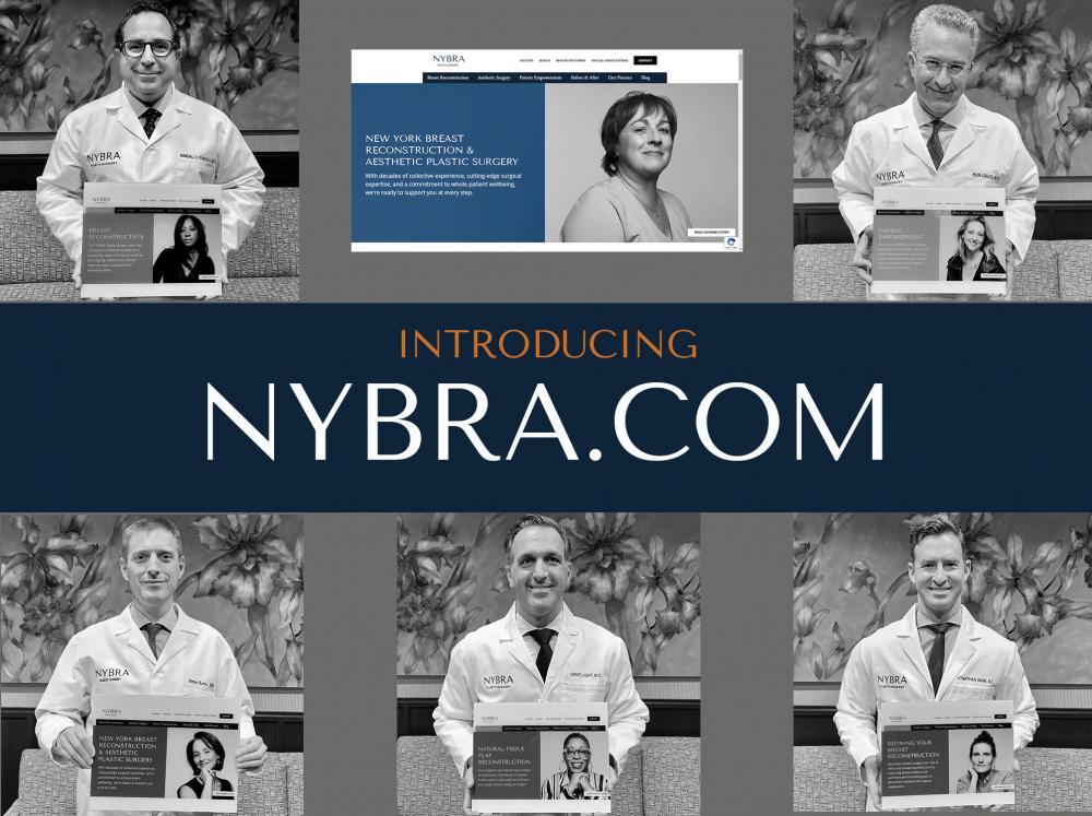 Drs holding glass prints of website for NYBRA.COM launch