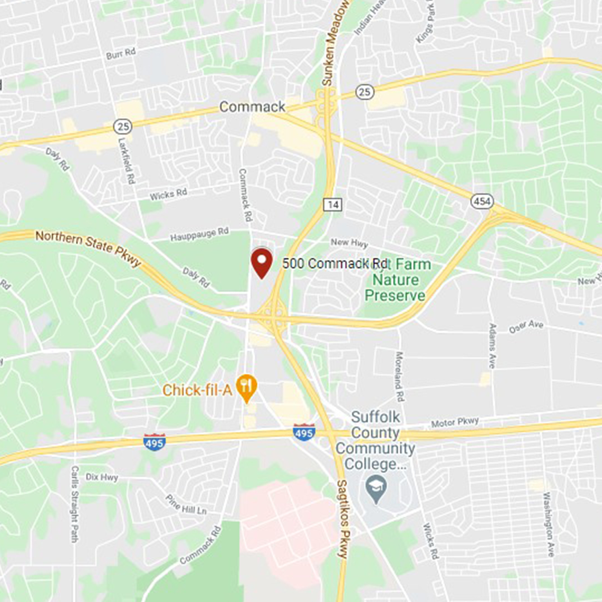 Commack location on a map square