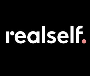Real Self logo. Black square with white text. realself.