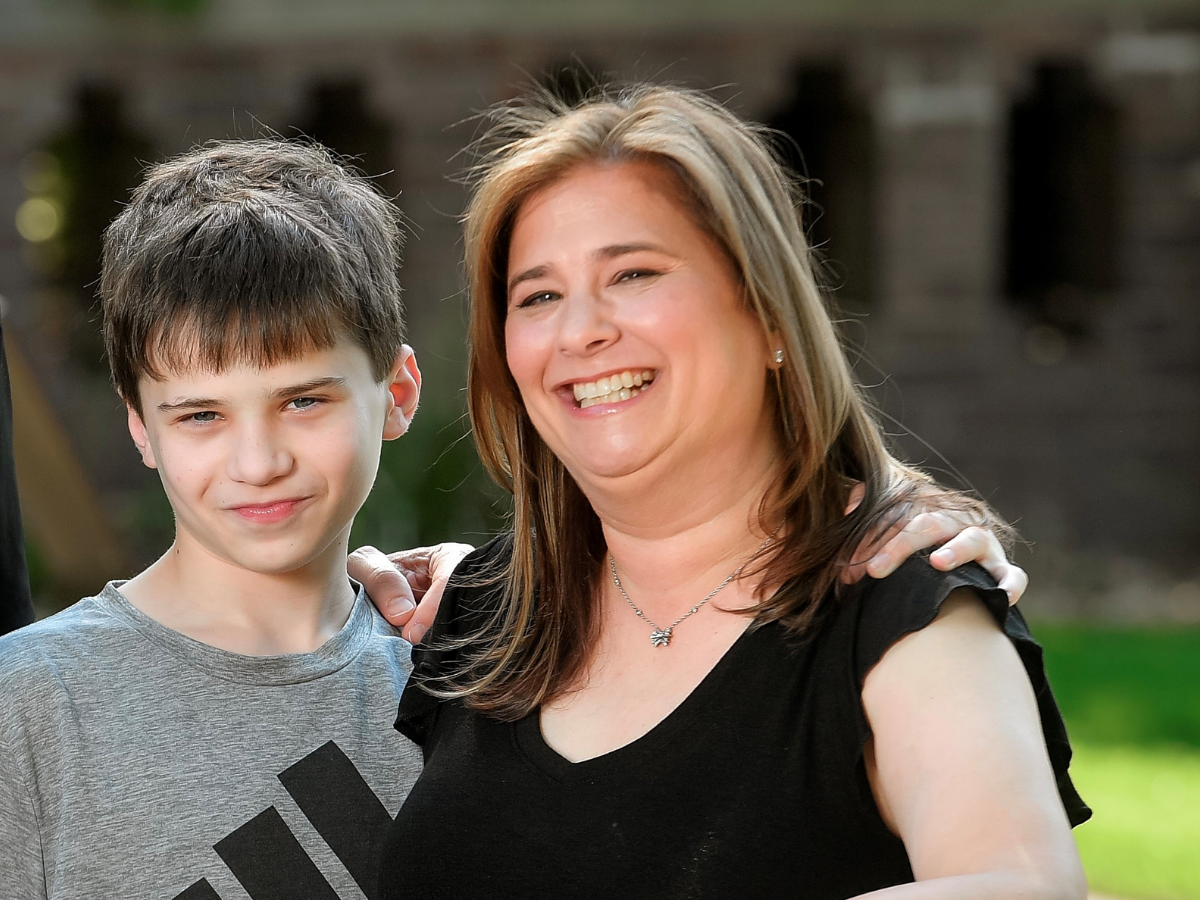 Close-up photo of Ethan and his mom.