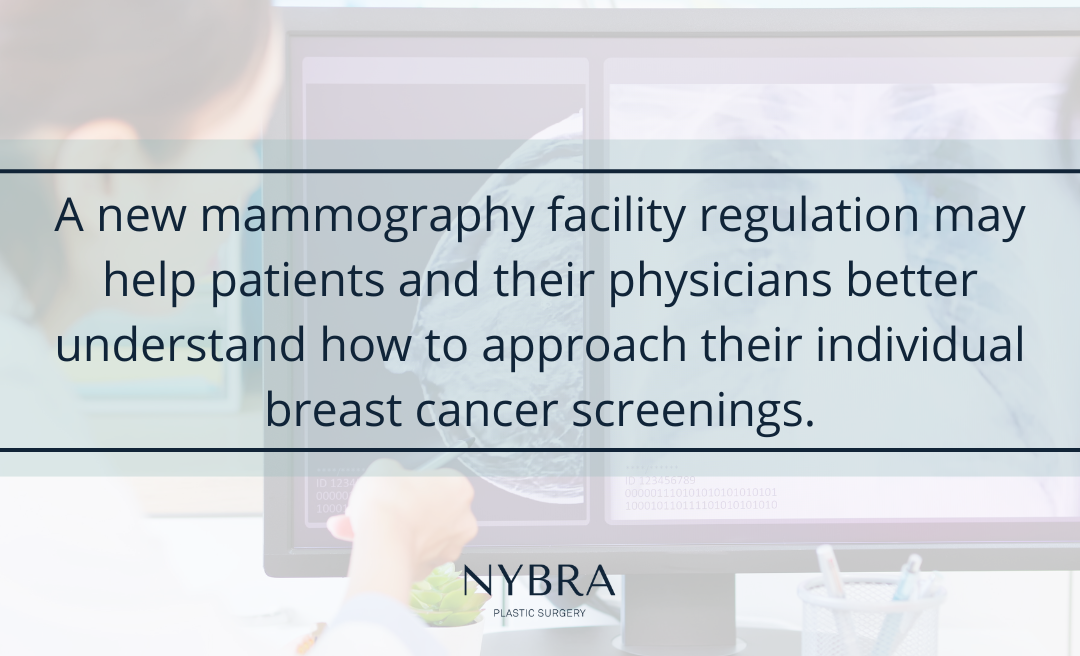 Mammogram breast imaging and a new mammography facility regulation may help patients and their physicians better understand how to approach their individual breast cancer screenings.